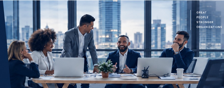 Technology professionals collaborating in a modern office